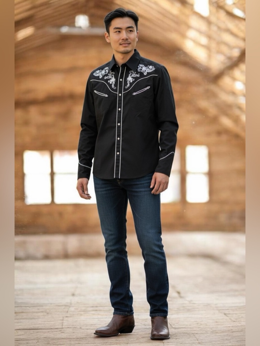 Black Western Embroidered Snap-Front Shirt